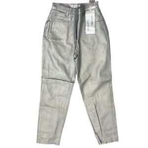 Vintage 80s Silver Genuine Leather High Waist Tapered Pants Lined Size 8 NEW Tag